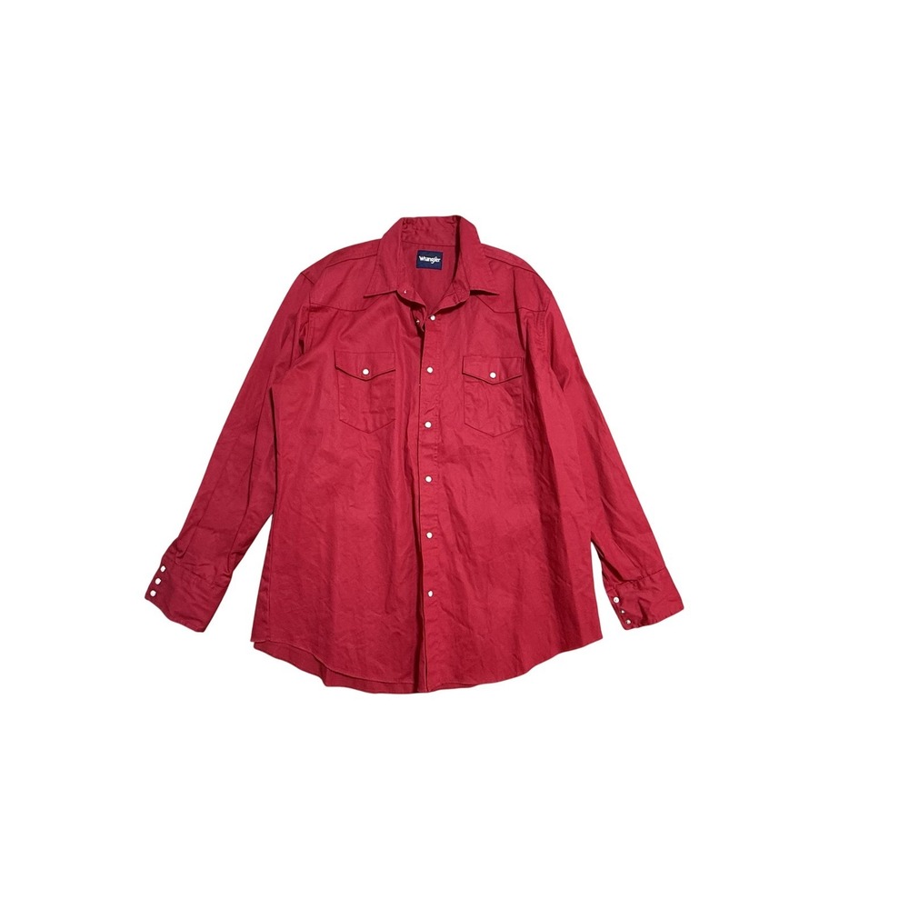 Wrangler Shirt Mens 2XLT Red Solid Western Twill Snap Front Long Sleeve Casual